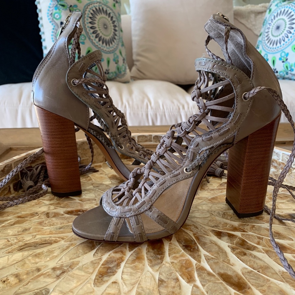 Schutz Gray leather lace up heels